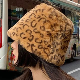 leopard print fluffy hat