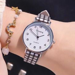 Momento - Plaid Genuine Leather Strap Watch