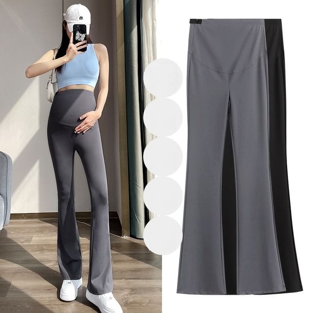 Rosy Street-Maternity High Rise Plain Flared Pants