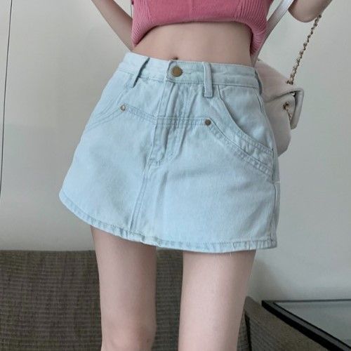 Women Pink Washed Denim A-Line Skirt