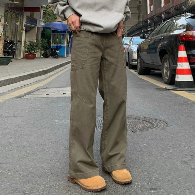 DragonRoad-High Waist Straight Leg Cargo Jeans