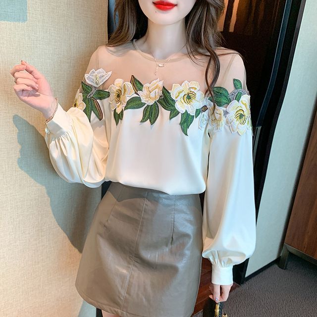 Dragan Pulse-Long-Sleeve Mesh-Panel Blouse