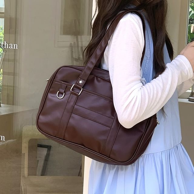 Indenis-Faux Leather Zip Shoulder Bag