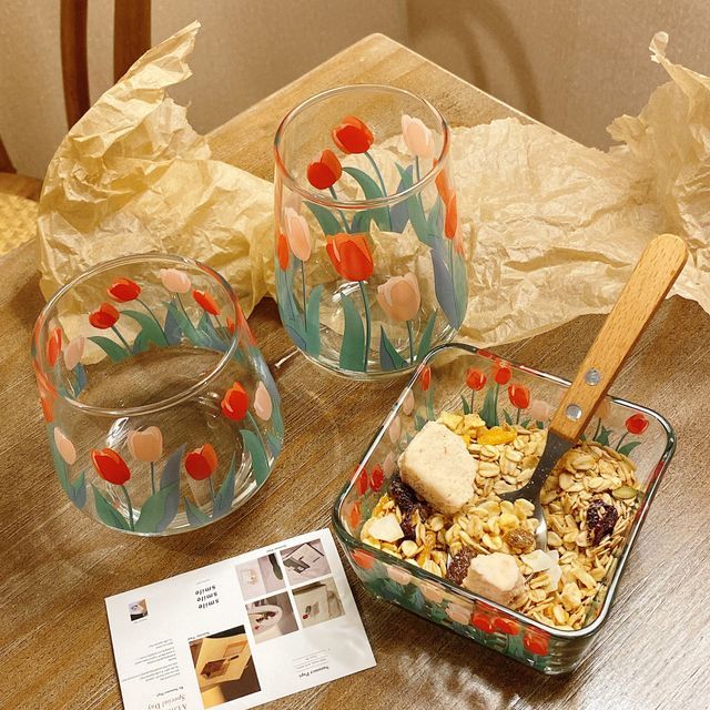 Intimo Floral Print Glass Drinking Cup / Bowl YesStyle