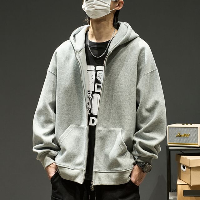 Redsinc-Plain Zip-Up Hoodie