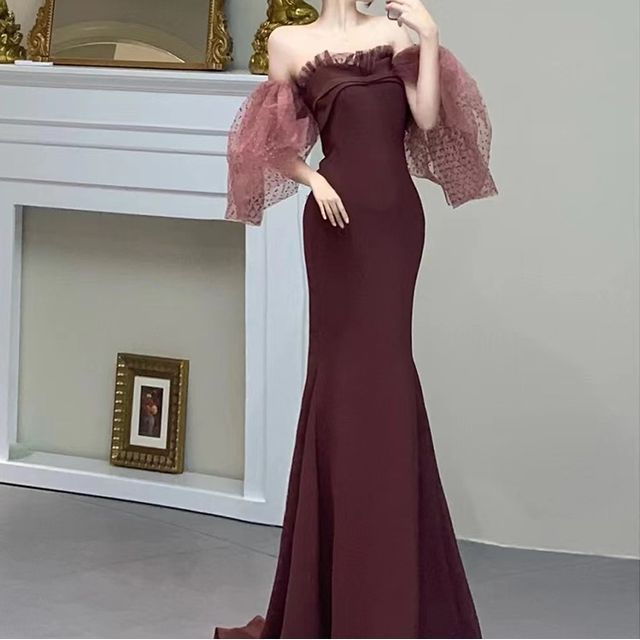 Off Shoulder Plain Mermaid Evening Dress
