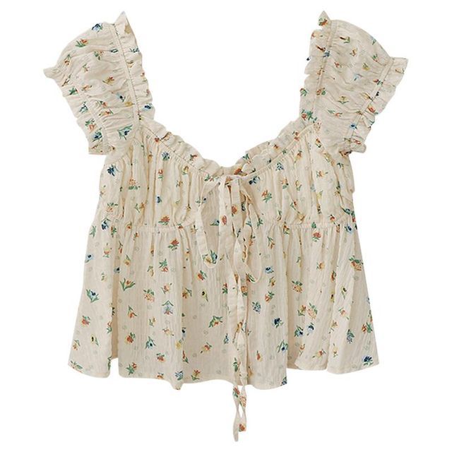 Kaiust - Floral Print Bow Ruffle Trim Camisole Top | YesStyle