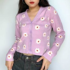 Notica - Floral Print Cropped Cardigan Notica - Floral Print Cropped Cardigan