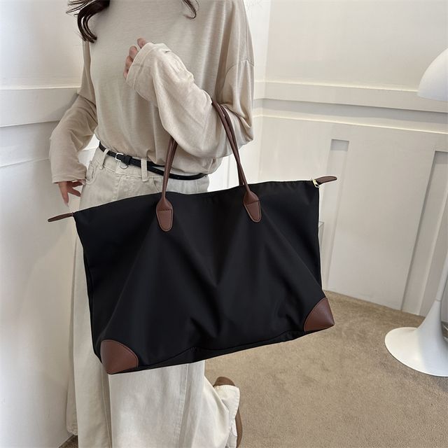 Indenis-Faux Leather Paneled Tote Bag