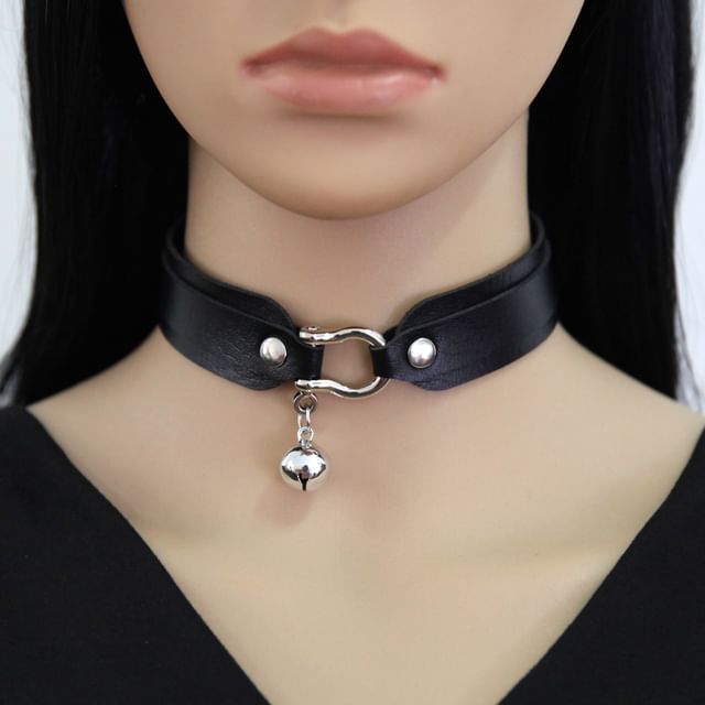 SURELIN-Faux Leather Bell Choker