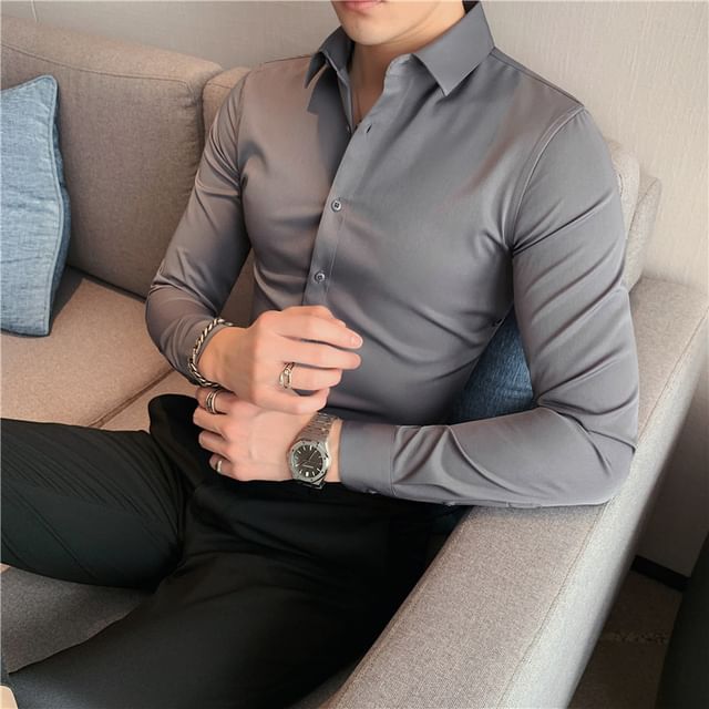 Phoneus-Long-Sleeve Plain Shirt