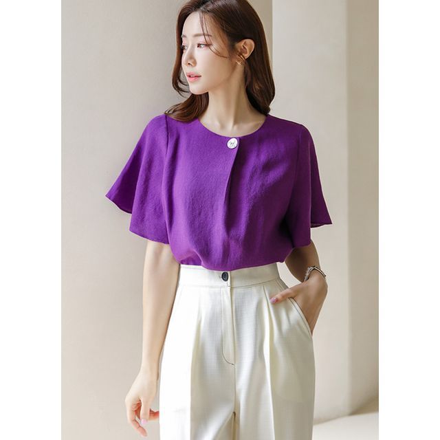 Styleonme FlutterSleeve Boxy Blouse YesStyle