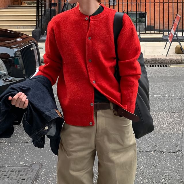 Okwano-Crew Neck Plain Cardigan