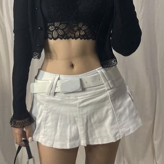 Sosana Low Waist Mini Denim Skirt with Inset Shorts