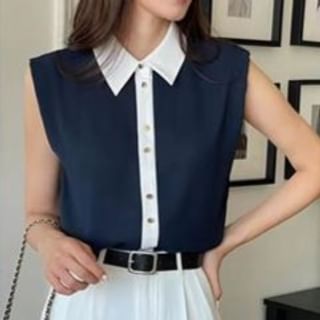 Everose-Sleeveless Two Tone Blouse