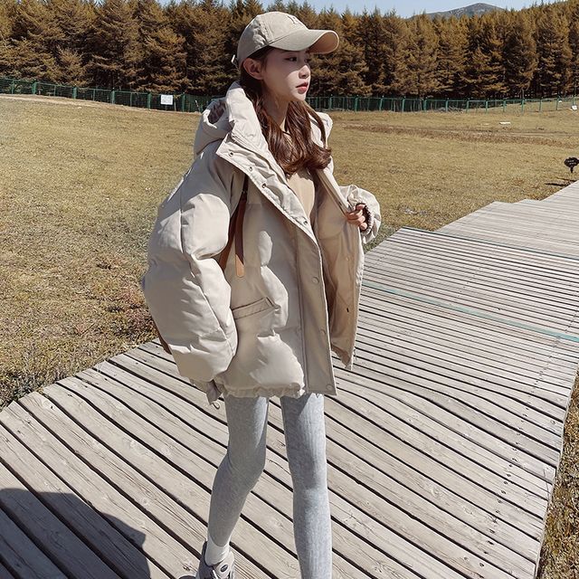 Tzarkozy-Plain Hooded Zip-Up Puffer Coat