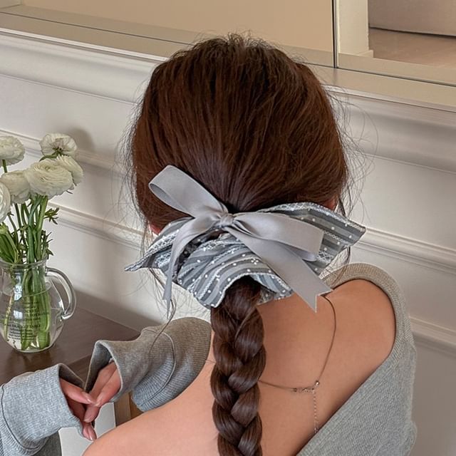 Rodiv-Striped Bow Scrunchie