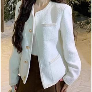 Trendycas-Plain Pocket Detail Single-Breasted Jacket