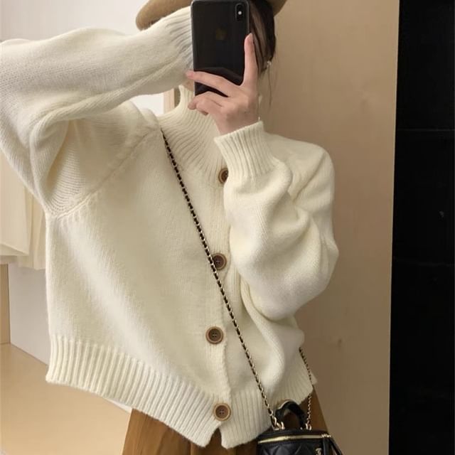 Sienne-Stand Collar Plain Cardigan