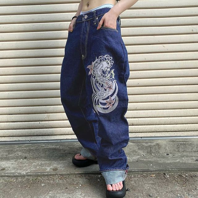 GRAYCIOUS Lettering Embroidered Baggy Jeans