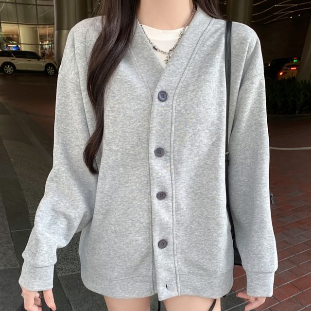 Iduna-V-Neck Melange Button Jacket