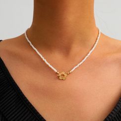 Seirios - Alloy Flower Pendant Faux Pearl Necklace Seirios - Alloy Flower Pendant Faux Pearl Necklace