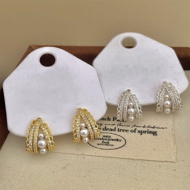 Gemsha-Rhinestone Faux Pearl Ear Stud