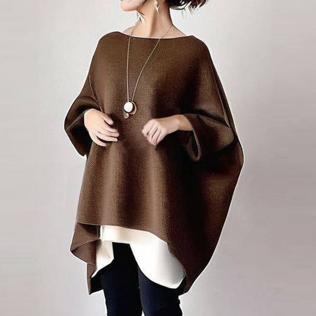 Supernova-Batwing-Sleeve Boat Neck Plain Oversized Top