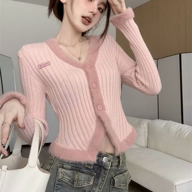 OGAWA-V-Neck Ribbed Cardigan