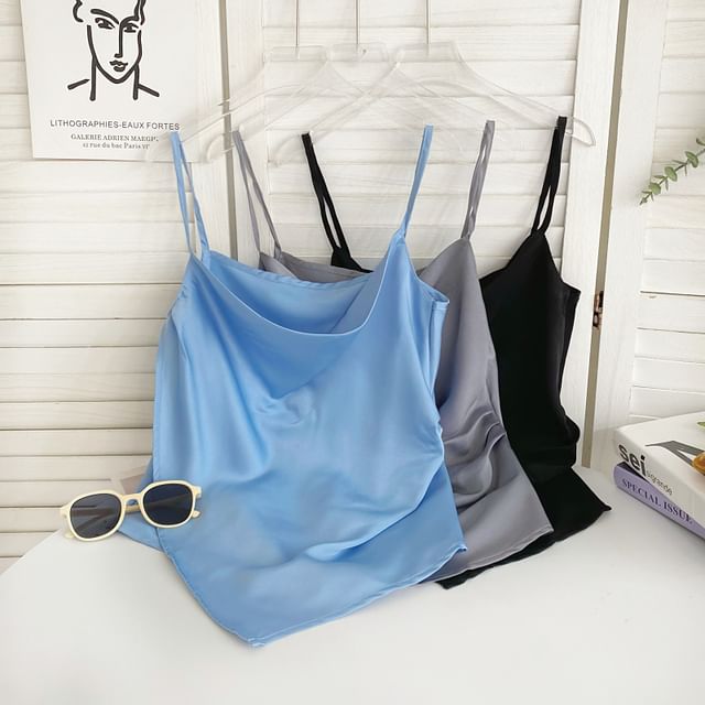 Iasia-Cowl Neck Plain Asymmetrical Cami Top