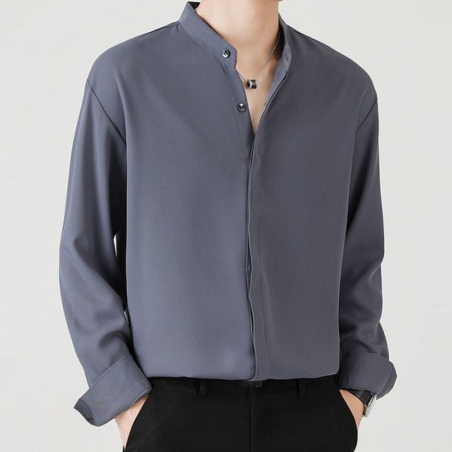 Nightbell-Long-Sleeve Plain Shirt