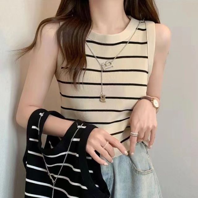Faiar-Round Neck Striped Tank Top
