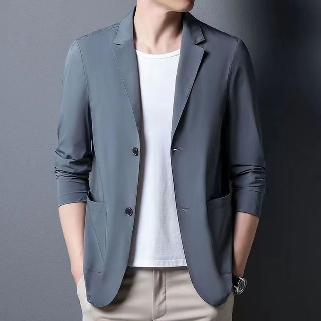 YIKES-Notch Lapel Plain Single-Breasted Blazer