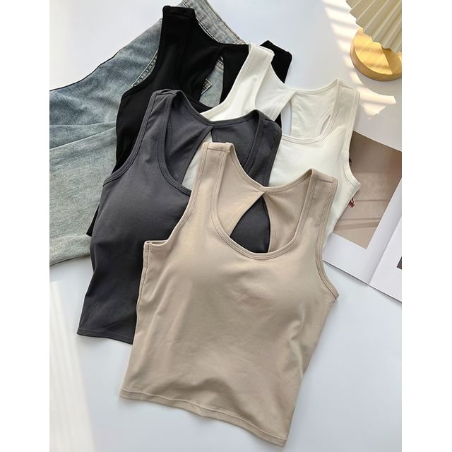DIYI-Plain Scoop Neck Backless Crop Tank Top