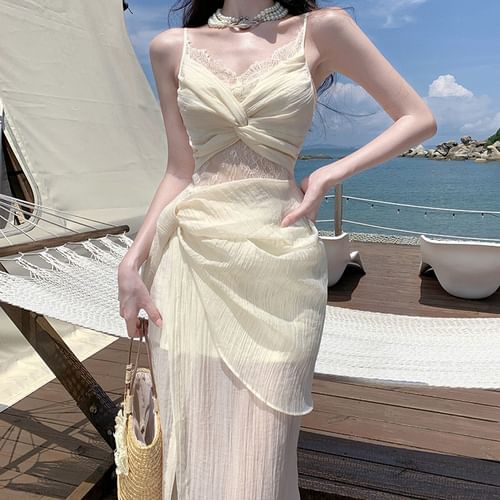 Yuxi - Spaghetti Strap V-Neck Plain Twist Front Maxi Sheath Dress | YesStyle Yuxi - Spaghetti Strap V-Neck Plain Twist Front Maxi Sheath Dress | YesStyle