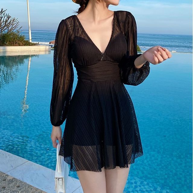 Sabbia - Long-Sleeve Sheer Swim Dress | YesStyle