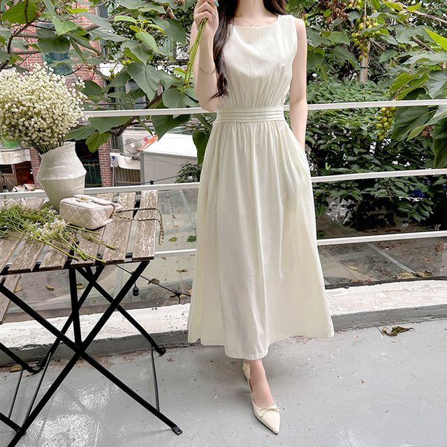 MyFiona - Gathered-Waist Sleeveless Long Greek Dress | YesStyle
