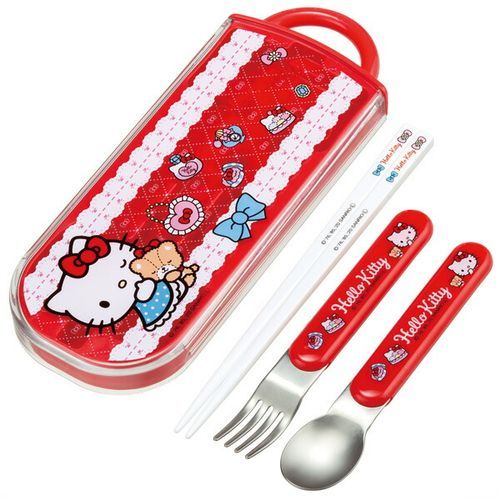 Skater Hello Kitty Cutlery Set with Case As Shown in Figure One Size