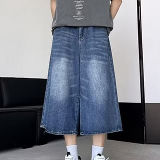 Maxelane-Mid Rise Washed Capri Wide Leg Jeans