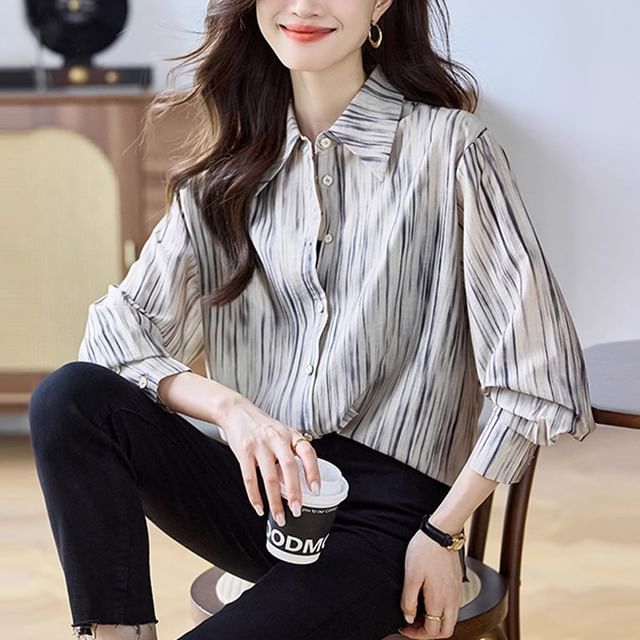 Dragan Pulse-Long Sleeve Collared Striped Button Up Shirt