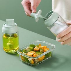 Home Flora - Glass Seasoning Container with Silicone Spoon / Glass Cooking Oil Bottle with Silicone Brush