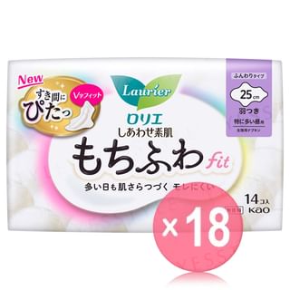 Kao - Laurier Happy Skin Mochifuwa Fit For Heavy Flow During The Day 25cm With Wings (x18) (Bulk Box)