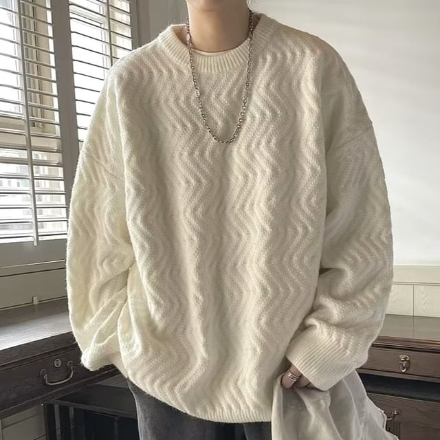 Lingaris-Crewneck Cable Knit Plain Sweater