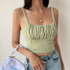 LIVIE - Sleeveless Square Neck Ruched Crop Top