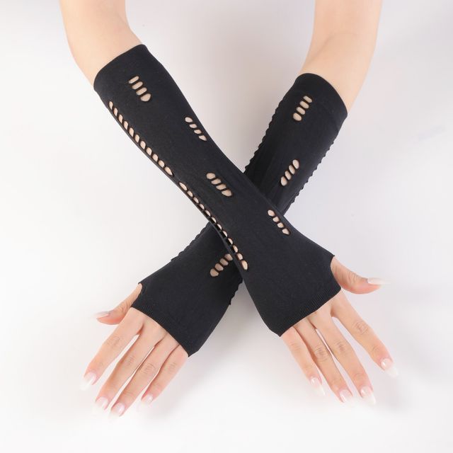 Kinoxslone-Plain Cutout Fingerless Gloves