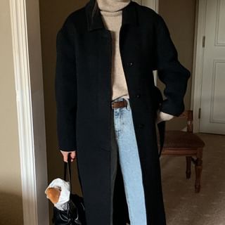 Jesong-Collared Button-Up Plain Long Coat