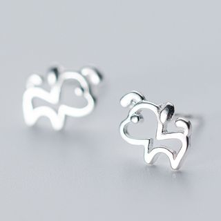 silver dog earrings