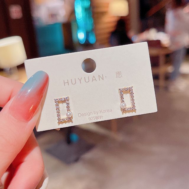 LIVSIA-Rhinestone Rectangle Stud Earring