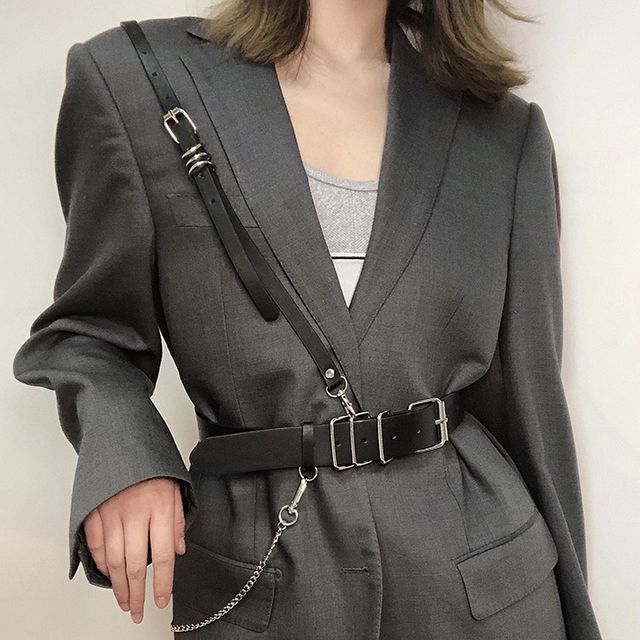 Rofuka-Faux Leather Blazer Belt