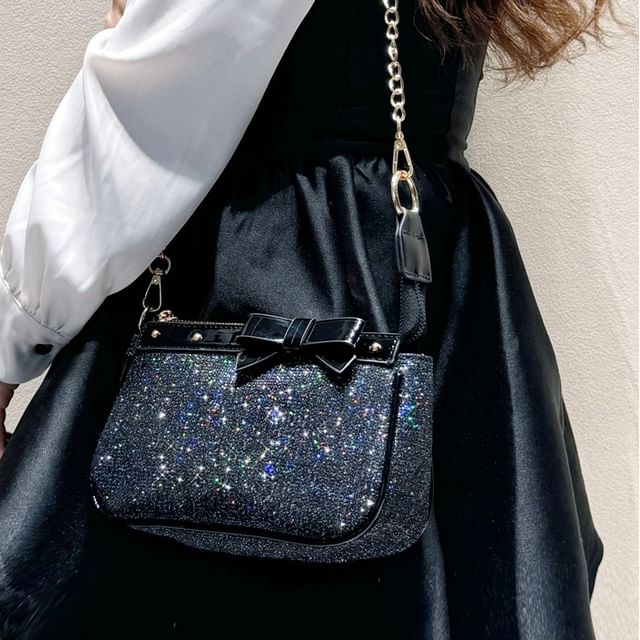 Basaran-Glitter Faux Leather Shoulder Bag